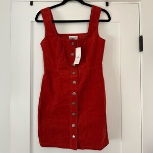 Corduroy button front mini dress